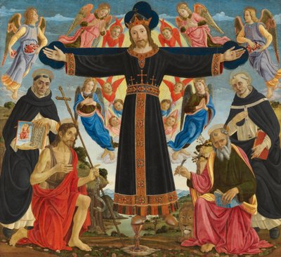 Christ on the Cross with Saints Vincent Ferre, John the Baptist, Mark and Antonius, c.1491-5 by Master of the Fiesole Epiphany